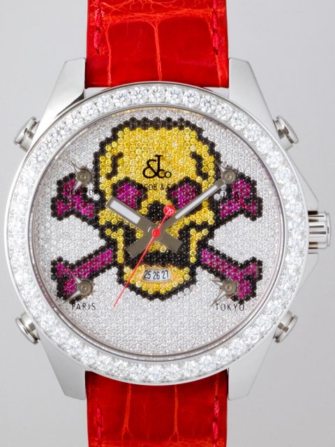 ジェイコブスーパーコピー ファイブタイムゾーン JC-SKULL6 1重ベゼルダイヤ 47mm 全面ダイヤ