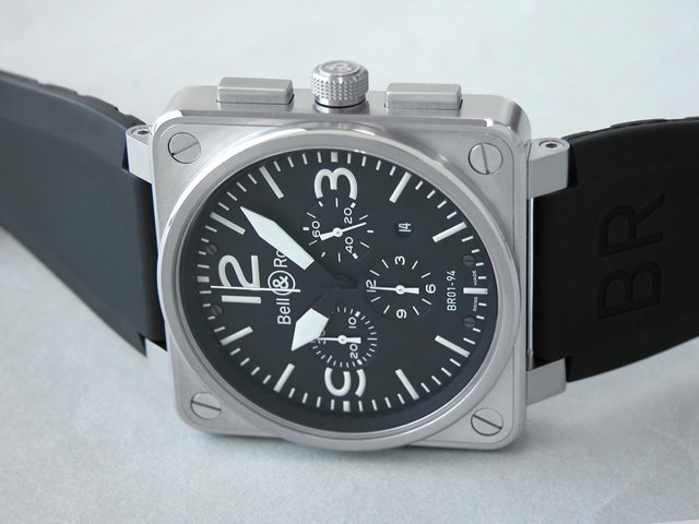 ベル＆ロススーパーコピー BR01-94 BLACK DIAL クロノグラフ BR01-94 ラバーベルト ブラック/ホワイトアラビア