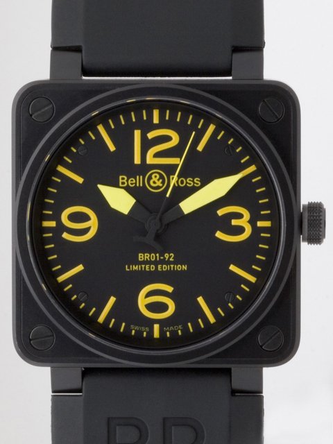 ベル＆ロススーパーコピー BR01-92 YELLOW BR01-92 世界限定500本 ラバーベルト ブラック/イエローアラビア