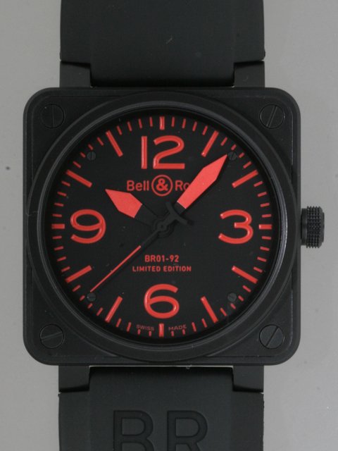 ベル＆ロススーパーコピー BR01-92 RED BR01-92 ラバーベルト ブラック/レッドアラビア