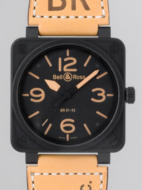 ベル＆ロススーパーコピー BR01-92 HERITAGE BR01-92 カーフベルト ブラック/オレンジアラビア