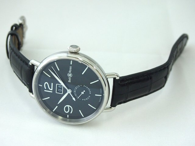 ベル＆ロススーパーコピー WW1-90 GRANDE DATE & RESERVE DE MARCHE WW1-90 アリゲーターベルト ブラック/ホワイトアラビア