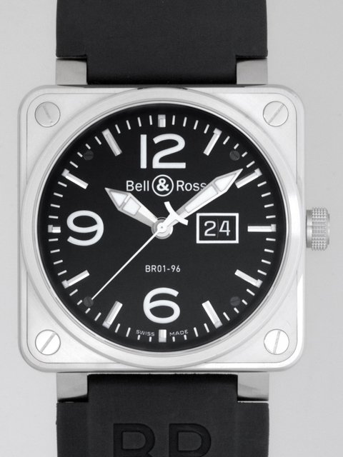 ベル＆ロススーパーコピー BR01-96 BIG DATE BLACK DIAL BR01-96 ラバーベルト ブラック/ホワイトアラビア