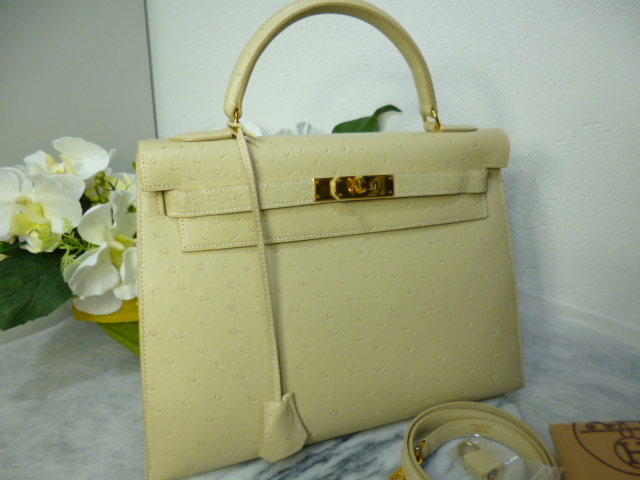 エルメススーパーコピー HERMES オフホワイトベージュケリー オーストリッチ32cmゴールド 金具Ｂ刻印 HERMES-6