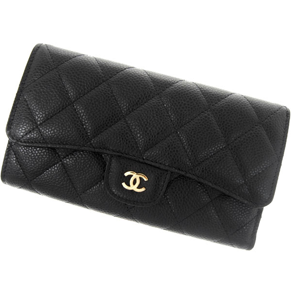 シャネルスーパーコピー 財布 三つ折り ココマーク キルティング キャビアスキン レザー/マトラッセ ブラック×ボルドー A31506