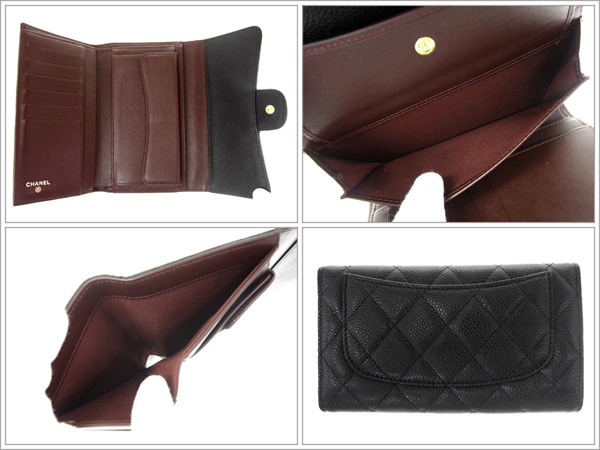 シャネルスーパーコピー 財布 三つ折り ココマーク キルティング キャビアスキン レザー/マトラッセ ブラック×ボルドー A31506