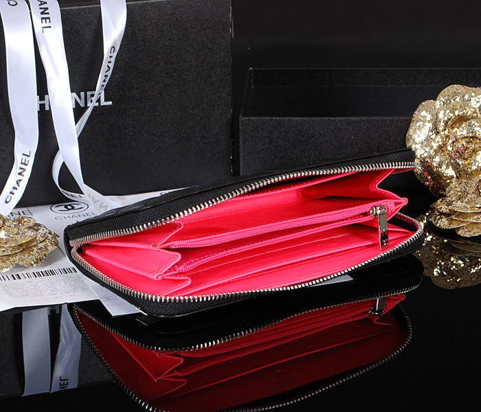シャネルスーパーコピー 財布 ラウンドファスナー カンボンライン レザー ココマーク キルティング ブラック×ピンク A50078a/A50078b