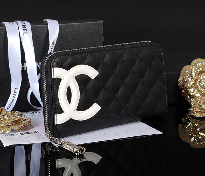 シャネルスーパーコピー 財布 ラウンドファスナー カンボンライン レザー ココマーク キルティング ブラック×ピンク A50078a/A50078b