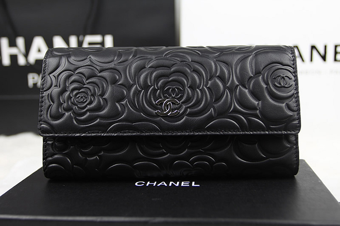 シャネルスーパーコピー 財布 人気 レディース CHANEL 長財布 カメリア 黒 A50084