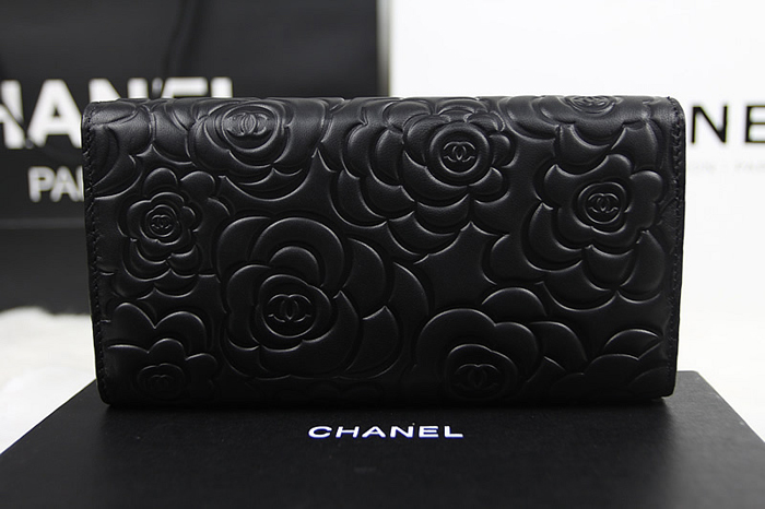 シャネルスーパーコピー 財布 人気 レディース CHANEL 長財布 カメリア 黒 A50084