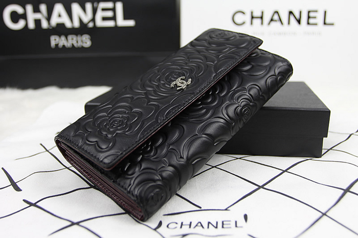 シャネルスーパーコピー 財布 人気 レディース CHANEL 長財布 カメリア 黒 A50084