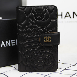 シャネルスーパーコピー 財布 サイフ さいふ 2014 新作 二つ折り財布 CHANEL 財布 カメリア ブラック A50087