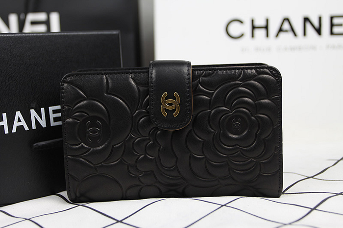 シャネルスーパーコピー 財布 サイフ さいふ 2014 新作 二つ折り財布 CHANEL 財布 カメリア ブラック A50087
