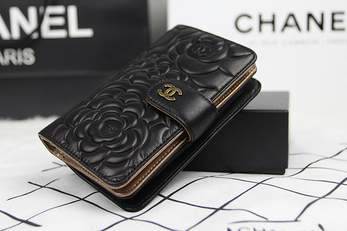 シャネルスーパーコピー 財布 サイフ さいふ 2014 新作 二つ折り財布 CHANEL 財布 カメリア ブラック A50087