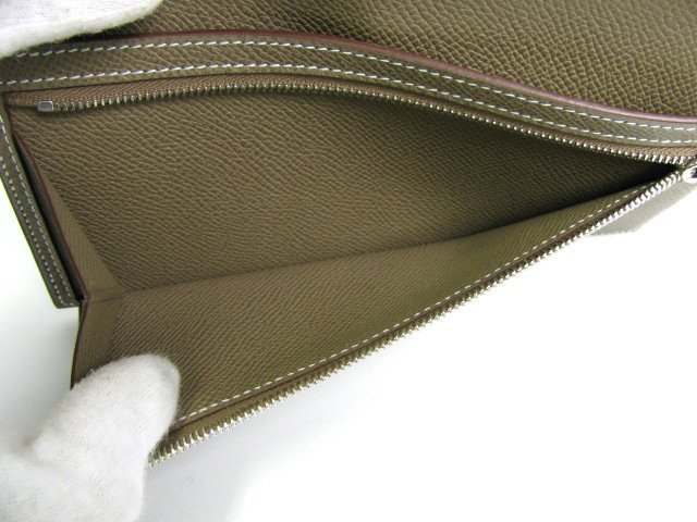 エルメススーパーコピー ベアンスフレ 二つ折り長財布ヴォーエプソン/エトープ(金具：シルバー)  hq002