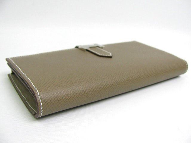 エルメススーパーコピー ベアンスフレ 二つ折り長財布ヴォーエプソン/エトープ(金具：シルバー)  hq002