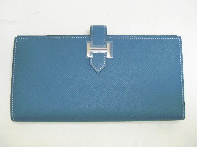 エルメススーパーコピー ベアンスフレ(二つ折長財布) ヴォーエプソン/ブルージーン hq004
