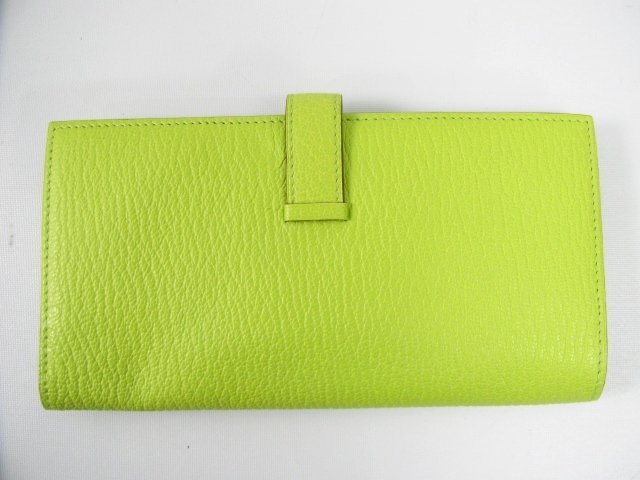 エルメススーパーコピー ベアンスフレ二つ折長財布シェーブル/キウイ(金具：ゴールド) hq012