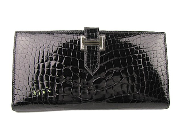 エルメススーパーコピー ベアン二つ折長財布アリゲーター/ブラック hq017 シルバー