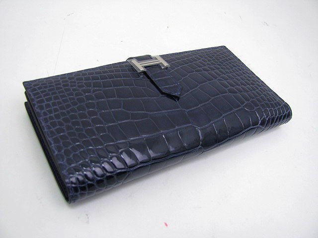 エルメススーパーコピー ベアンスフレ二つ折長財布 アリゲーター/ブルーアビス(金具：シルバー) hq019