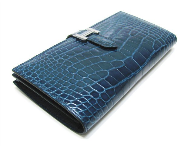 エルメススーパーコピー ベアンスフレ(二つ折り長財布) アリゲーター/ブルーロイ(金具：シルバー) hq020