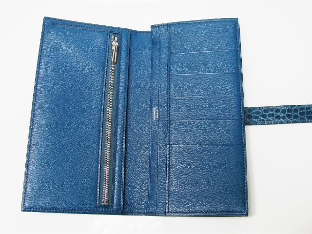 エルメススーパーコピー ベアンスフレ(二つ折り長財布) アリゲーター/ブルーロイ(金具：シルバー) hq020