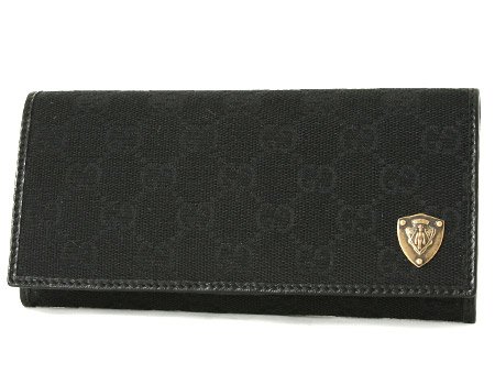 グッチスーパーコピー GG柄 クレスト 長財布 ブラック 203618FFP5T1000 キャンバス、カーフレザー