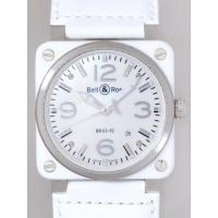 ベル＆ロススーパーコピー BR03-92 WHITE CERAMIC BR03-92 カーフベルト ホワイトシェル/シルバーアラビア