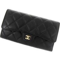 シャネルスーパーコピー 財布 三つ折り ココマーク キルティング キャビアスキン レザー/マトラッセ ブラック×ボルドー A31506