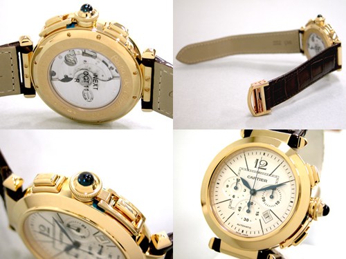 カルティエスーパーコピー Cartier パシャ42mm W3020151 クロノ YG/ブラウン皮 シルバー