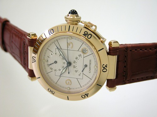 カルティエスーパーコピー Cartier パシャ38mm W3014456 ＹＧ GMTパワーリザーブ 茶皮 ホワイト
