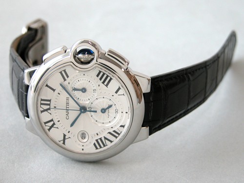 カルティエスーパーコピー Cartier バロンブルー クロノグラフ W6920003 SS 皮 XL シルバー