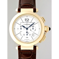 カルティエスーパーコピー Cartier パシャ42mm W3020151 クロノ YG/ブラウン皮 シルバー
