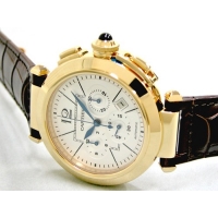 カルティエスーパーコピー Cartier パシャ42mm W3020151 クロノ YG/ブラウン皮 シルバー