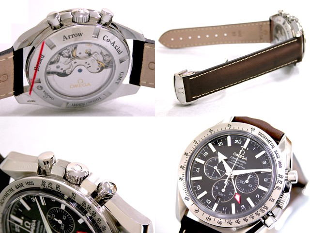 オメガ スピードマスター 3881.50.37 ブロードアロー コーアクシャル クロノグラフGMT ブラウンカーフベルト ブラック