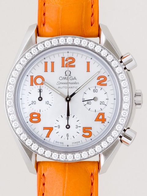 オメガ スピードマスター 3835.78.38 ダイヤベゼル オレンジ皮 ホワイトシェルオレンジアラビア