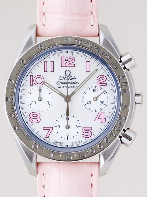 オメガ スピードマスター 3834.74.34 ピンク皮 ホワイトシェルピンクアラビア