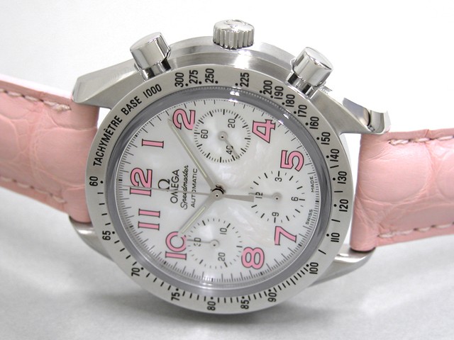オメガ スピードマスター 3834.74.34 ピンク皮 ホワイトシェルピンクアラビア