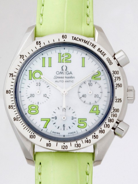 オメガ スピードマスター 3834.72.35 ｸﾞﾘｰﾝ皮 ホワイトシェルグリーンアラビア