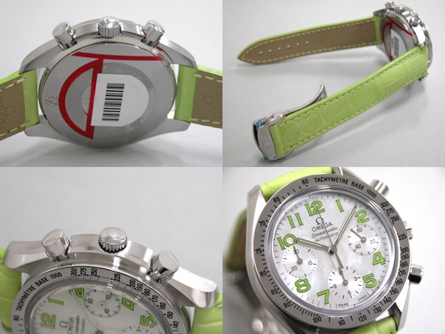 オメガ スピードマスター 3834.72.35 ｸﾞﾘｰﾝ皮 ホワイトシェルグリーンアラビア