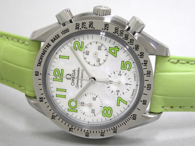 オメガ スピードマスター 3834.72.35 ｸﾞﾘｰﾝ皮 ホワイトシェルグリーンアラビア