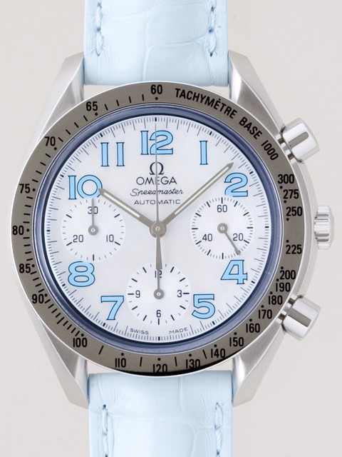 オメガ スピードマスター 3834.71.33 ﾌﾞﾙｰ皮 ホワイトシェルブルーアラビア