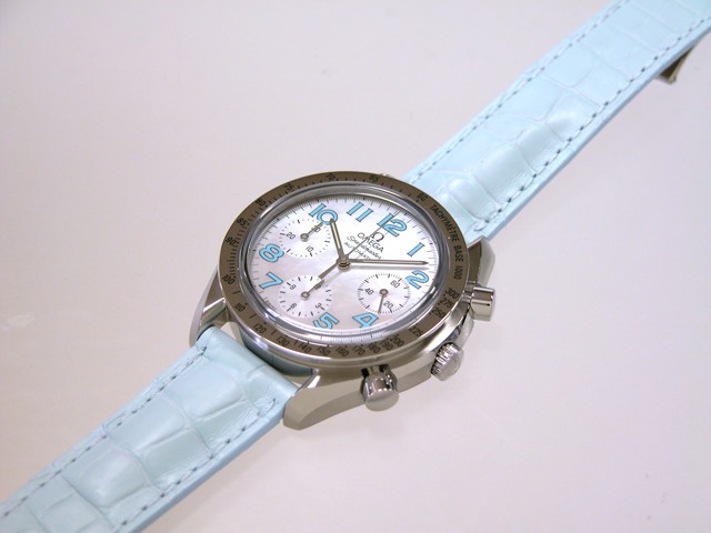 オメガ スピードマスター 3834.71.33 ﾌﾞﾙｰ皮 ホワイトシェルブルーアラビア