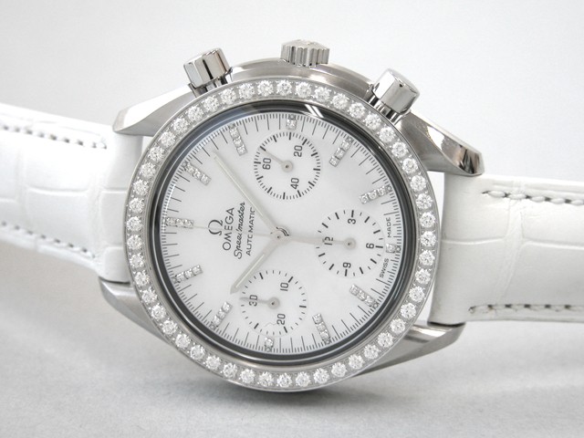 オメガ スピードマスター 3815.77.36 ダイヤベゼル 白皮 ホワイトシェル