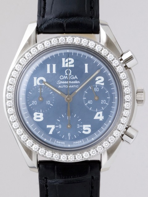オメガ スピードマスター 3815.73.31 ダイヤベゼル ブラック皮 ブラックシェルブルーアラビア