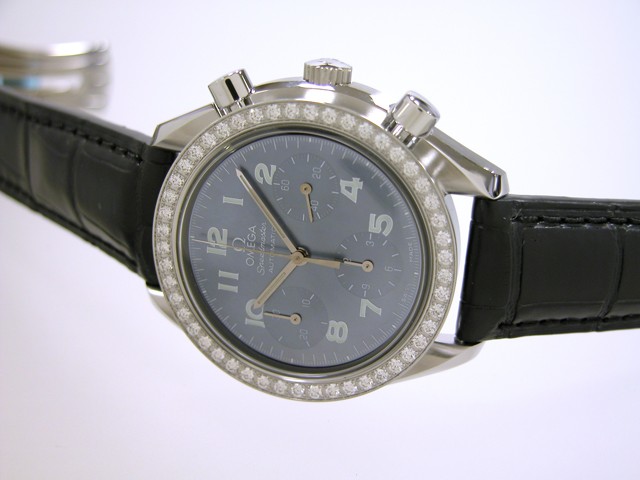 オメガ スピードマスター 3815.73.31 ダイヤベゼル ブラック皮 ブラックシェルブルーアラビア