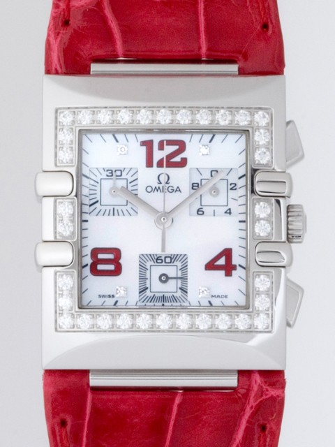 オメガ OMEGA コンステレーション 1847.73.31 クアドラ クロノ ダイヤベゼル レッド皮 ホワイトシェル 4Pダイヤ