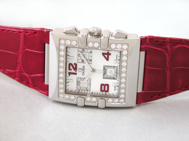 オメガ OMEGA コンステレーション 1847.73.31 クアドラ クロノ ダイヤベゼル レッド皮 ホワイトシェル 4Pダイヤ