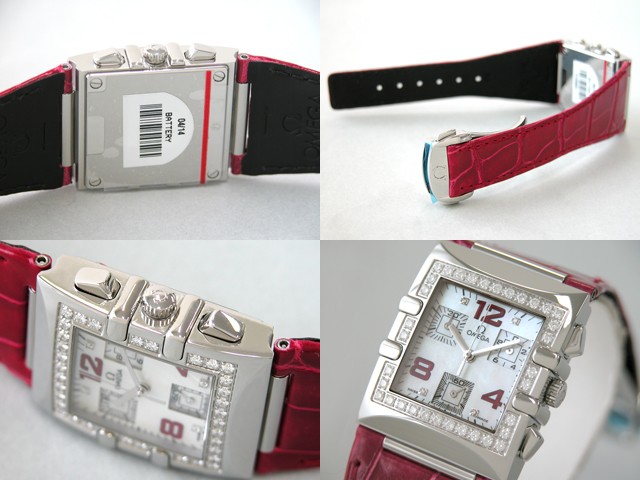オメガ OMEGA コンステレーション 1847.73.31 クアドラ クロノ ダイヤベゼル レッド皮 ホワイトシェル 4Pダイヤ