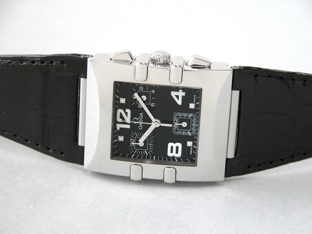 オメガ コンステレーション 1841.55.11 クアドラ クロノ ブラック皮 ブラック 4Pダイヤ